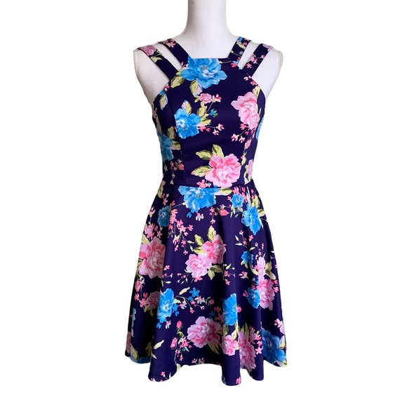 B Darlin Floral Double Strap Fit & Flare Dress Size 7/8 - Picture 4 of 17